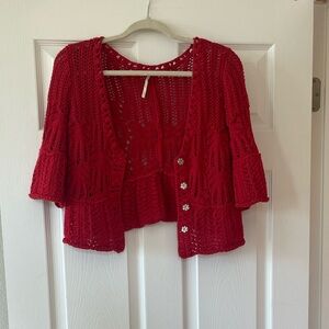 Free People Red Knit Cardigan